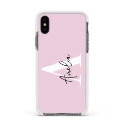 Pink Personalised Initial Name IPhone Case -Wrap & Case Store Pink Personalised Initial Name Apple iPhone Xs Impact Case White Edge on Black Phone