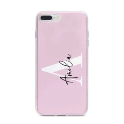 Pink Personalised Initial Name IPhone Case -Wrap & Case Store Pink Personalised Initial Name iPhone 7 Plus Bumper Case on Silver iPhone