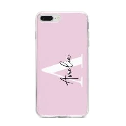 Pink Personalised Initial Name IPhone Case -Wrap & Case Store Pink Personalised Initial Name iPhone 8 Plus Bumper Case on Silver iPhone