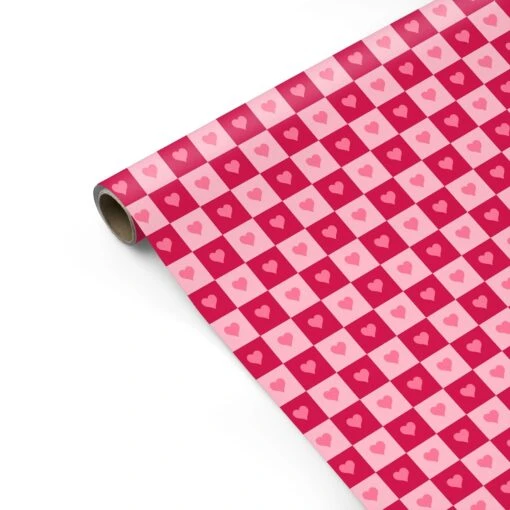 Pink And Red Checker Heart Wrapping Paper - Image 2