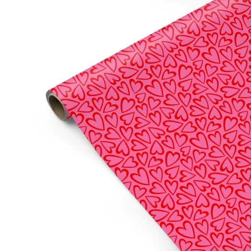 Pink And Red Love Heart Wrapping Paper - Image 2