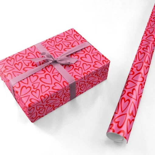 Pink And Red Love Heart Wrapping Paper - Image 3