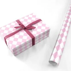 Pink And White Checkered Wrapping Paper -Wrap & Case Store Pink and White Checkered Personalised Wrapping Paper