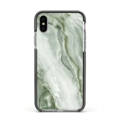 Pistachio Green Marble IPhone Case -Wrap & Case Store Pistachio Green Marble Apple iPhone Xs Impact Case Black Edge on Silver Phone