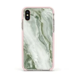 Pistachio Green Marble IPhone Case -Wrap & Case Store Pistachio Green Marble Apple iPhone Xs Impact Case Pink Edge on Gold Phone