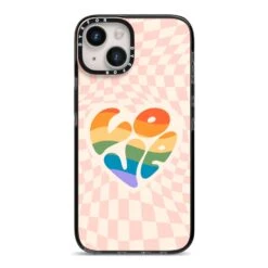 Pride IPhone Case -Wrap & Case Store Pride iPhone 14 Black Impact Case on Silver phone