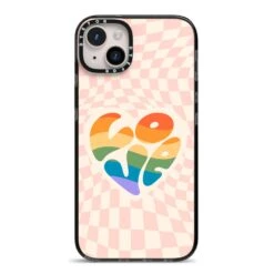 Pride IPhone Case -Wrap & Case Store Pride iPhone 14 Plus Black Impact Case on Silver phone
