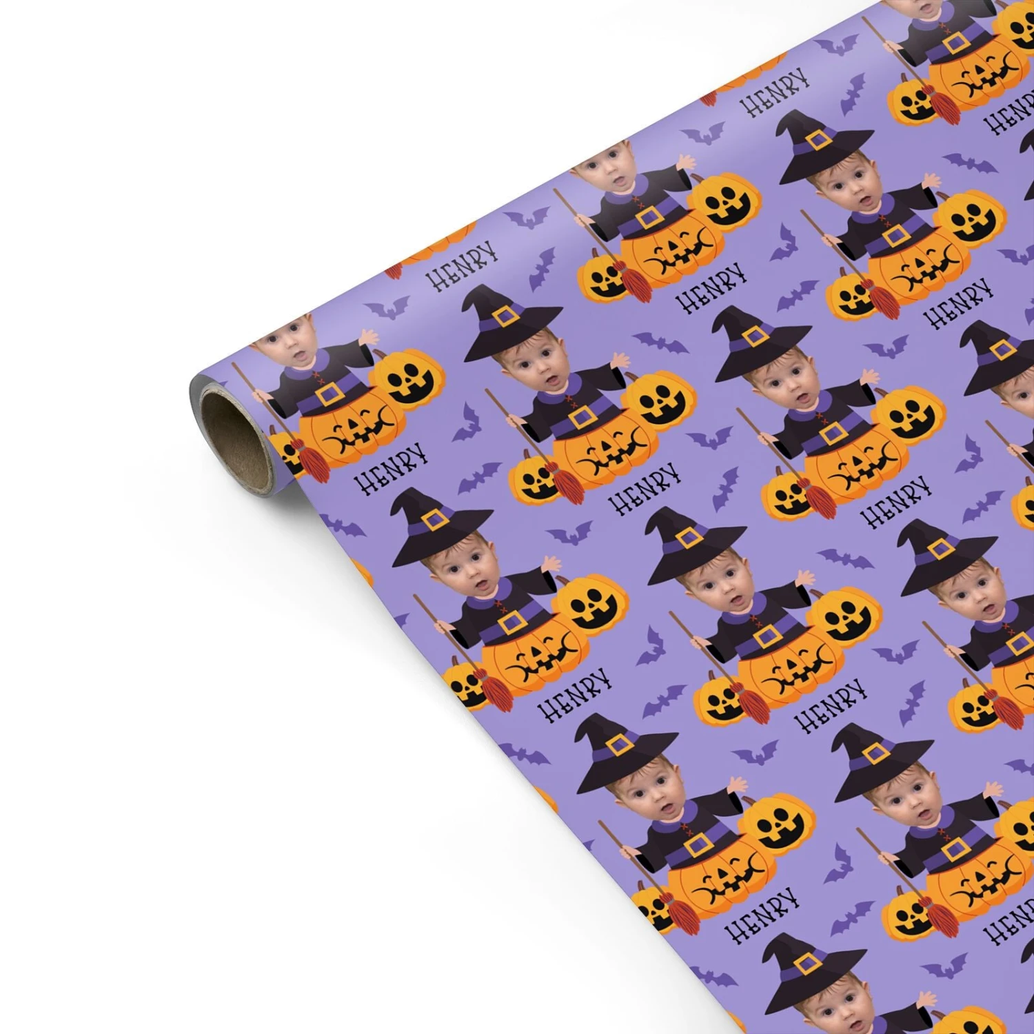 Pumpkin Witch Photo Face Wrapping Paper - Image 2