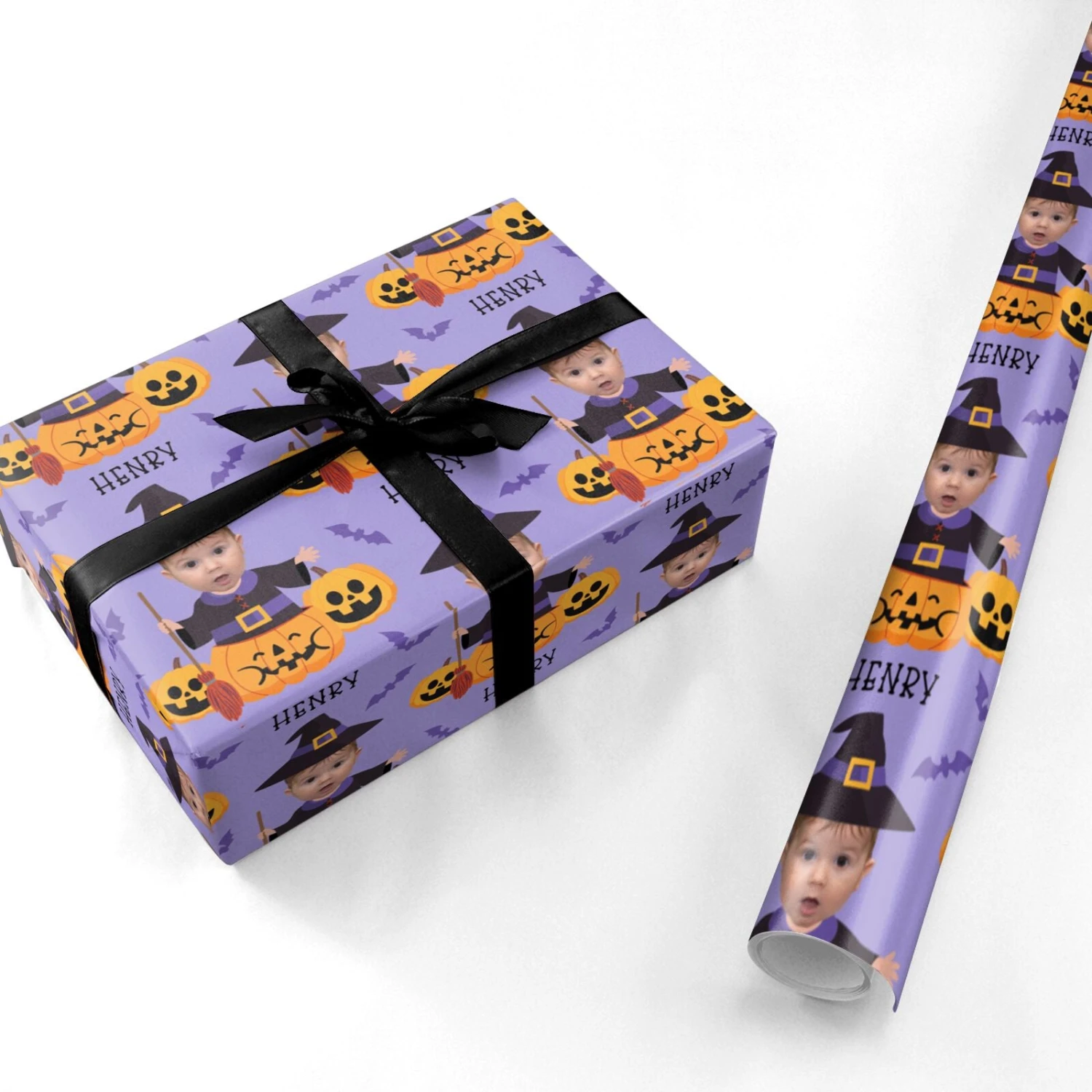 Pumpkin Witch Photo Face Wrapping Paper - Image 3