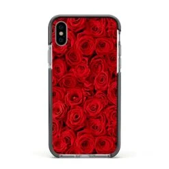 Red Rose IPhone Case -Wrap & Case Store Red Rose Apple iPhone Xs Impact Case Black Edge on Silver Phone