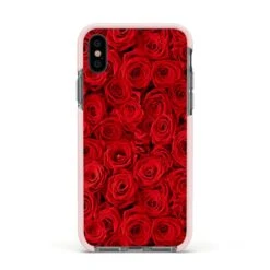 Red Rose IPhone Case -Wrap & Case Store Red Rose Apple iPhone Xs Impact Case Pink Edge on Black Phone