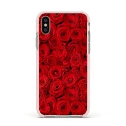 Red Rose IPhone Case -Wrap & Case Store Red Rose Apple iPhone Xs Impact Case Pink Edge on Gold Phone