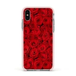 Red Rose IPhone Case -Wrap & Case Store Red Rose Apple iPhone Xs Impact Case Pink Edge on Silver Phone