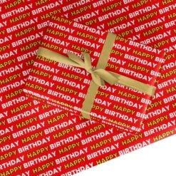 Red, White & Gold Birthday Football Fan Wrapping Paper