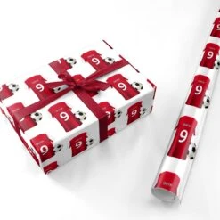 Red White Personalised Football Shirt Wrapping Paper -Wrap & Case Store Red White Personalised Football Shirt Personalised Wrapping Paper