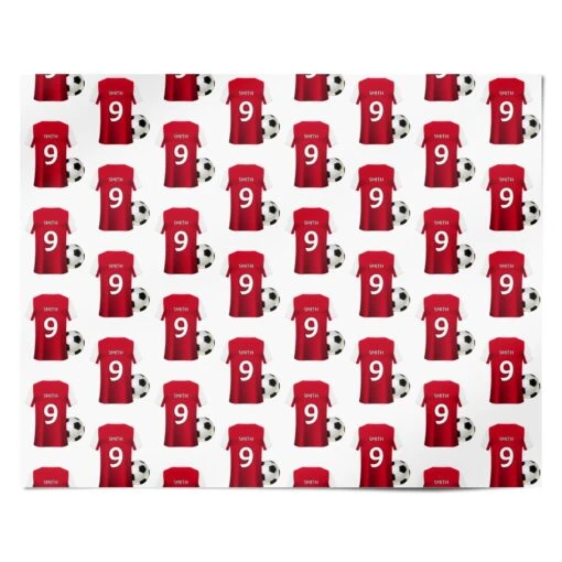 Red White Personalised Football Shirt Wrapping Paper - Image 4