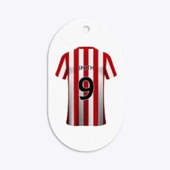 Red White Striped Personalised Football Shirt Gift Tags -Wrap & Case Store Red White Striped Personalised Football Shirt Flat Edge Oval Gift Tag