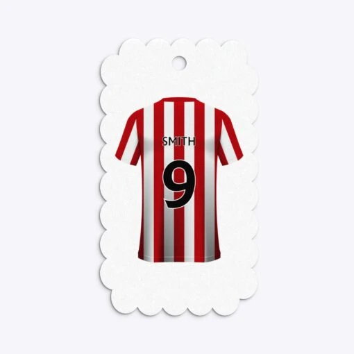 Red White Striped Personalised Football Shirt Gift Tags - Image 4