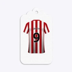 Red White Striped Personalised Football Shirt Gift Tags -Wrap & Case Store Red White Striped Personalised Football Shirt Three Tier Rectangle Gift Tag