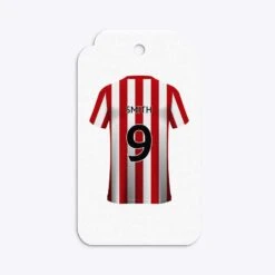 Red White Striped Personalised Football Shirt Gift Tags -Wrap & Case Store Red White Striped Personalised Football Shirt Two Tier Rectangle Gift Tag