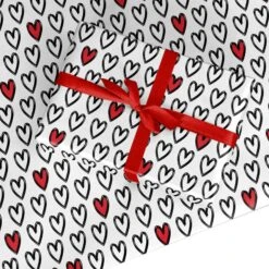 Red And Black Love Heart Outline Wrapping Paper