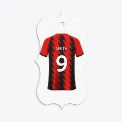 Red And Black Stripes Personalised Football Shirt Gift Tags -Wrap & Case Store Red and Black Stripes Personalised Football Shirt Bracket Gift Tag