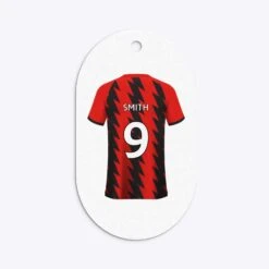 Red And Black Stripes Personalised Football Shirt Gift Tags -Wrap & Case Store Red and Black Stripes Personalised Football Shirt Flat Edge Oval Gift Tag