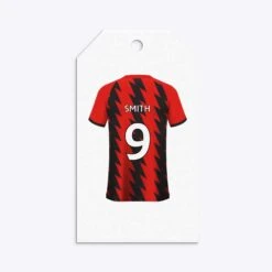 Red And Black Stripes Personalised Football Shirt Gift Tags