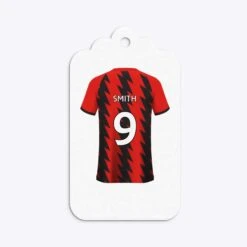Red And Black Stripes Personalised Football Shirt Gift Tags -Wrap & Case Store Red and Black Stripes Personalised Football Shirt Three Tier Rectangle Gift Tag