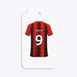 Red And Black Stripes Personalised Football Shirt Gift Tags -Wrap & Case Store Red and Black Stripes Personalised Football Shirt Two Tier Rectangle Gift Tag