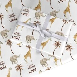 Safari Personalised Happy Birthday Wrapping Paper