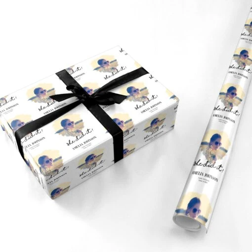 She Did It Graduation Photo With Name Wrapping Paper - Image 3