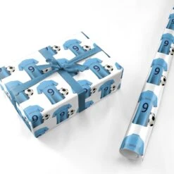 Sky Blue Personalised Football Shirt Wrapping Paper -Wrap & Case Store Sky Blue Personalised Football Shirt Personalised Wrapping Paper