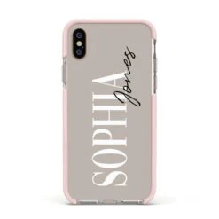 Stone Colour With Personalised Name IPhone Case -Wrap & Case Store Stone Colour with Personalised Name Apple iPhone Xs Impact Case Pink Edge on Gold Phone