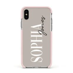 Stone Colour With Personalised Name IPhone Case -Wrap & Case Store Stone Colour with Personalised Name Apple iPhone Xs Impact Case Pink Edge on Silver Phone