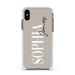 Stone Colour With Personalised Name IPhone Case -Wrap & Case Store Stone Colour with Personalised Name Apple iPhone Xs Impact Case White Edge on Black Phone