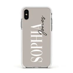 Stone Colour With Personalised Name IPhone Case -Wrap & Case Store Stone Colour with Personalised Name Apple iPhone Xs Impact Case White Edge on Silver Phone