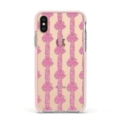 Striped Bow Pattern IPhone Case -Wrap & Case Store Striped Bow Pattern Apple iPhone Xs Impact Case Pink Edge on Gold Phone
