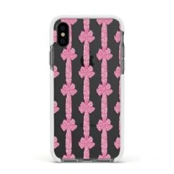 Striped Bow Pattern IPhone Case -Wrap & Case Store Striped Bow Pattern Apple iPhone Xs Impact Case White Edge on Black Phone
