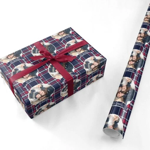 Tartan Christmas Photo Personalised Wrapping Paper - Image 3