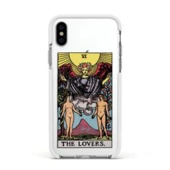 The Lovers Tarot Card IPhone Case -Wrap & Case Store The Lovers Tarot Card Apple iPhone Xs Impact Case White Edge on Silver Phone