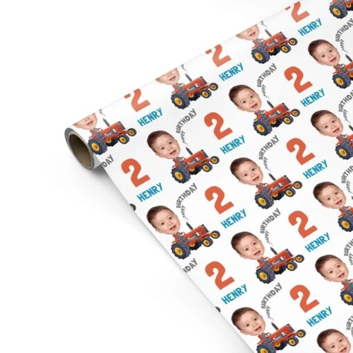 Tractor Custom Face Birthday Wrapping Paper - Image 2