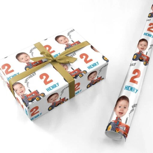 Tractor Custom Face Birthday Wrapping Paper - Image 3