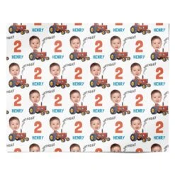 Tractor Custom Face Birthday Wrapping Paper -Wrap & Case Store Tractor Custom Face Birthday Personalised Wrapping Paper Alternative