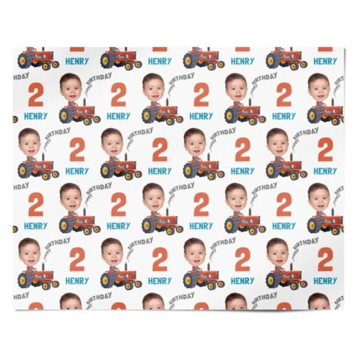 Tractor Custom Face Birthday Wrapping Paper - Image 4