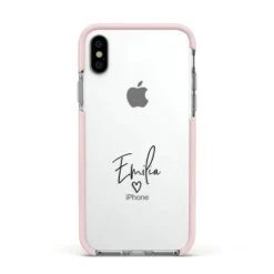 Transparent Black Handwritten Name IPhone Case -Wrap & Case Store Transparent Black Handwritten Name Apple iPhone Xs Impact Case Pink Edge on Silver Phone