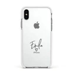 Transparent Black Handwritten Name IPhone Case -Wrap & Case Store Transparent Black Handwritten Name Apple iPhone Xs Impact Case White Edge on Silver Phone