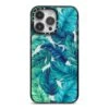 Tropical Leaves IPhone Case -Wrap & Case Store Tropical Leaves iPhone 14 Pro Max Black Impact Case on Silver phone