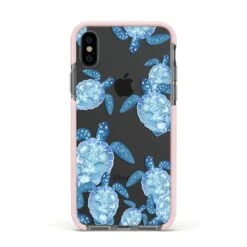 Turtle IPhone Case -Wrap & Case Store Turtle Apple iPhone Xs Impact Case Pink Edge on Black Phone