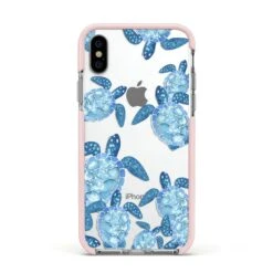 Turtle IPhone Case -Wrap & Case Store Turtle Apple iPhone Xs Impact Case Pink Edge on Silver Phone
